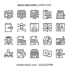 Computadores e redes, ícones de linha em negrito., traçado editável, arquivos perfeitos de 48x48 pixels. Feito com precisão e olho para qualidade.