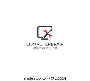 Computers Repair Logo Template. Wrench and Screwdriver Vector Design. Servicing Illustration