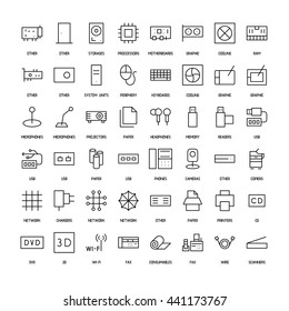 Computers simple icons set. Paths. Vector illustration