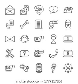 computers and support service icon set over white background, line style, vector illustration