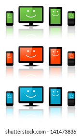Computers, tablets and phones with a smile