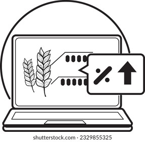 Computers Are Used to Check Profits, Agribusiness industry concept with a flat, line art icon.