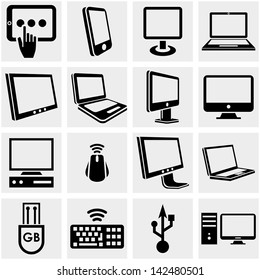 Computers vector icons set on gray.