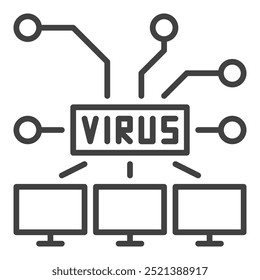 Computers with Virus vector PC network concept linear icon or symbol