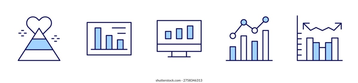 computerscreen, statistics, fluctuation, pyramid, analytics. Chart Icon vector illustration. Line Duotone style. Editable stroke.