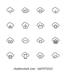 Computing Cloud and Storage outline icons set - Black symbols on white background. Flat Vector thin line Icon - editable stroke