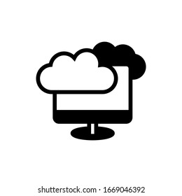 Computing cloud vector icon in black solid flat design icon isolated on white background