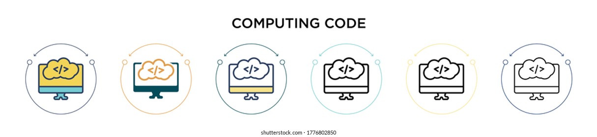 Computing code icon in filled, thin line, outline and stroke style. Vector illustration of two colored and black computing code vector icons designs can be used for mobile, ui, web
