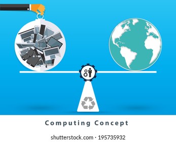 Computing Concept  balance between device and globe