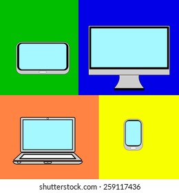 Computing Concept on Different Electronic Devices. Vector Illustration