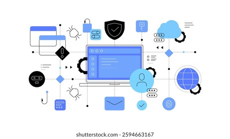 Computing and cyber security. Flat illustration. Vector file.