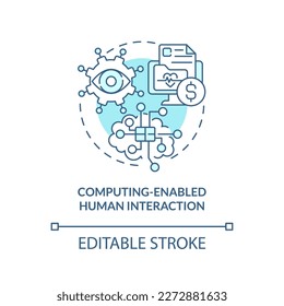 Computing enabled human interaction turquoise concept icon. Governmental IT funding abstract idea thin line illustration. Isolated outline drawing. Editable stroke. Arial, Myriad Pro-Bold fonts used