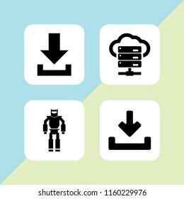 computing icon. 4 computing set with military robot machine, server and download vector icons for web and mobile app