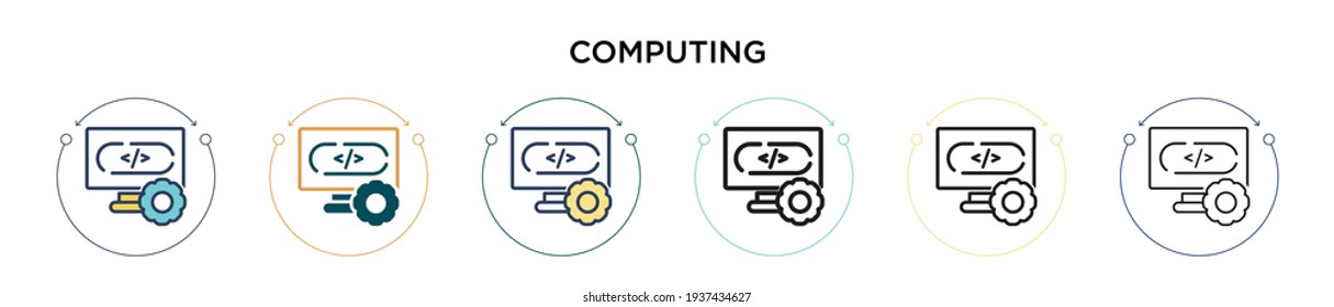 Computing icon in filled, thin line, outline and stroke style. Vector illustration of two colored and black computing vector icons designs can be used for mobile, ui, web