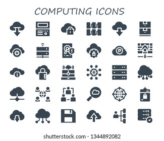 Computing Icon Set. 30 Filled Computing Icons.  Collection Of - Cloud Computing, Old Computer, Server, Data Storage, Cloud Storage, Hard Disk, Pc Cloud, Firewall, Network