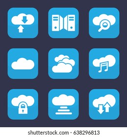 Computing icon. set of 9 filled computing icons such as cloudy weather, music cloud, cloud