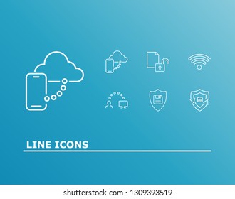 Computing icon set and wireless connection with file access, mobile sync and backup system. Wifi related computing icon vector for web UI logo design.