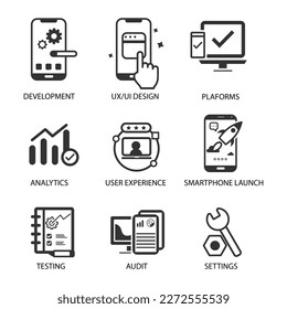 Computing icons collection black white flat emblems sketch.