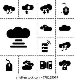 Computing icons. set of 13 editable filled computing icons such as cloudy weather, mouse, cloud download upload, cloud connection