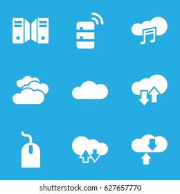 Computing icons set. set of 9 computing filled icons such as cloudy weather, mouse, music cloud, cloud