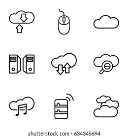 Computing icons set. set of 9 computing outline icons such as cloudy weather, mouse, music cloud, cloud