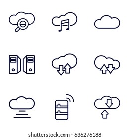 Computing icons set. set of 9 computing outline icons such as music cloud, cloud