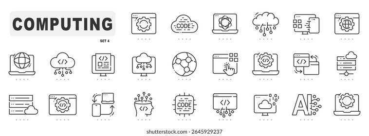 Computing line icons set. Cloud, computer, internet, network, web etc. Editable stroke