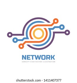 Computing network - vector logo design. Technology concept sign. Electronic digital chip symbol. 