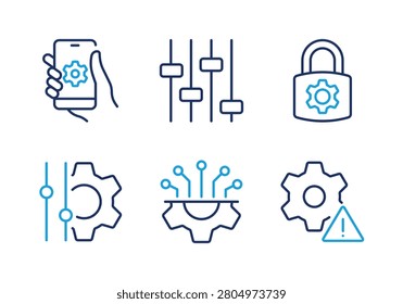 Computing Security and Configuration thin line icon set. Minimal web icons