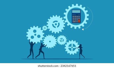 Computing. Team of business people connecting the computing gears