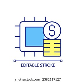 Computing technologies price RGB color icon. Digital chip. Programming costs. Software profit. Isolated vector illustration. Simple filled line drawing. Editable stroke. Arial font used