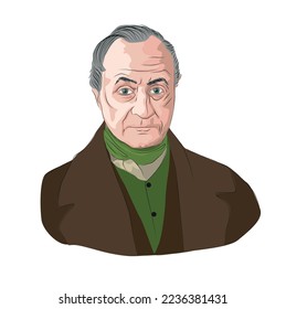 Comte, portrait vector illustration.  Auguste Comte (1798 - 1857) was a French sociologist, mathematician and philosopher. It is influential in 19th century philosophy. He is the father of sociology. 