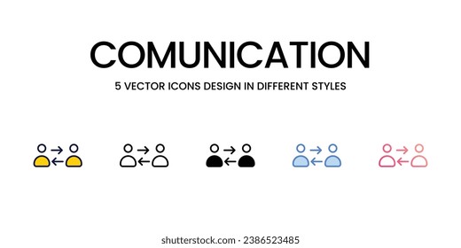 Diseño de iconos de comunicación en cinco estilos con pulsación editable. Línea, Sólido, Línea plana, Color de tono Duo y Línea de degradado de color. Adecuado para diseño de páginas Web, aplicaciones móviles, UI, UX y GUI.