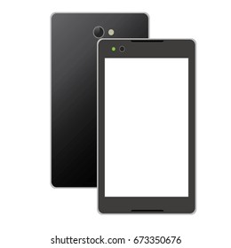 Comunication and social concept - black phone white screen vector illustration isolated on green background and copyspac