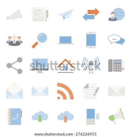 Comunication and web color flat icons set vector graphic illustration design