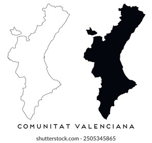 Comunitat Valenciana Kartenkontur und schwarze Silhouette Vektor