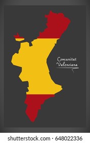 Comunitat Valenciana map with Spanish national flag illustration