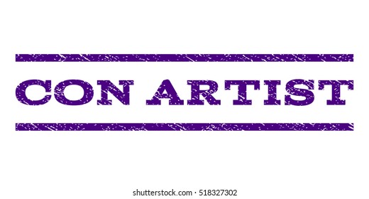 Con Artist watermark stamp. Text tag between horizontal parallel lines with grunge design style. Rubber seal stamp with unclean texture. Vector indigo blue color ink imprint on a white background.
