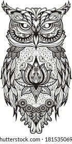 búho con estilo mandala en vector de arte lineal