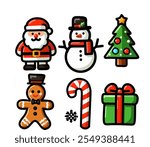 I con pack Christmas, santa claus, Snow man, noelle christmas, gift box,doll, Christmas tree