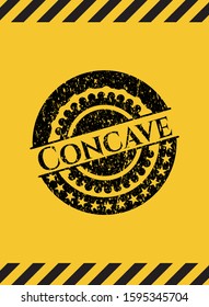 Concave black grunge emblem with yellow background. Vector Illustration. Detailed.
