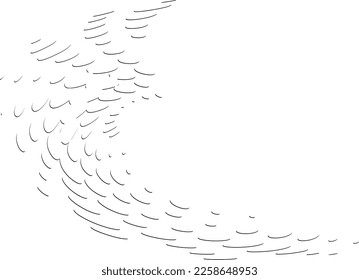 Concave different-sized strokes rushing along a centrifugal trajectory. For logos, trademarks, banners, flyers. Vector.