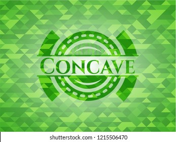 Concave green emblem. Mosaic background