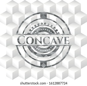 Concave grey badge with geometric cube white background