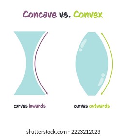 Concave versus convex vector illustration infographic