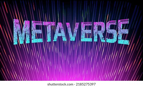 Concave word Metaverse on digital purple background. Vector illustration.