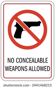 Señal de advertencia y etiquetas prohibidas de armas ocultas