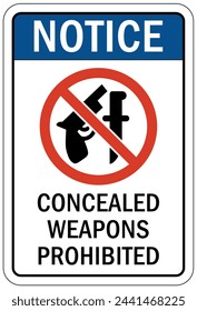 Concealed weapon prohibited warning sign and labels