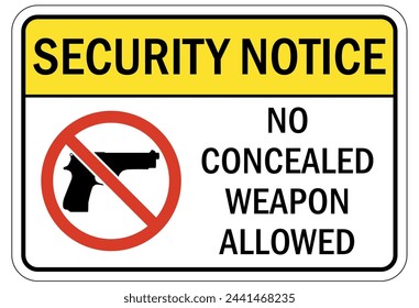 Concealed weapon prohibited warning sign and labels