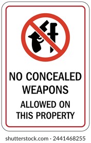 Señal de advertencia y etiquetas prohibidas de armas ocultas